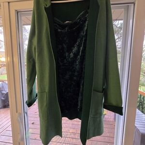 JJill Green Open Front Cardigan And Green Velvet Tank 2x